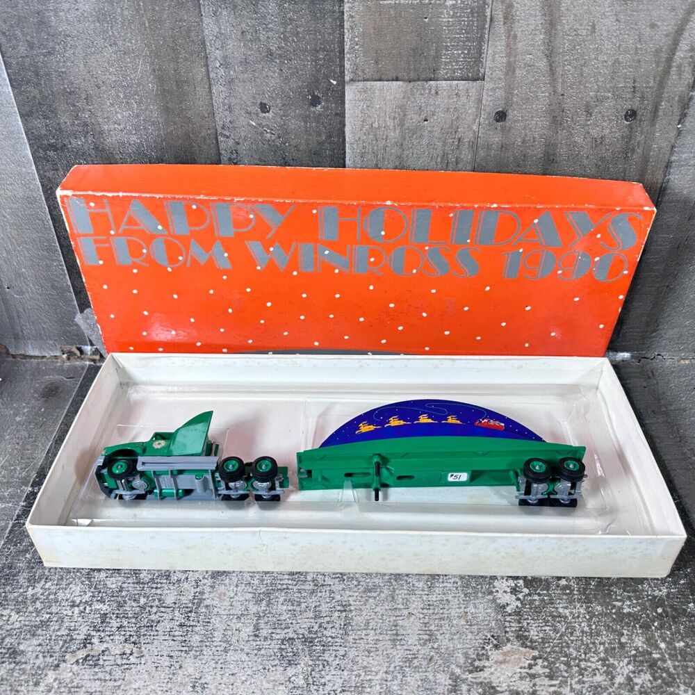 Winross Truck Christmas‎ Happy Holidays 1990 Santa Sleigh Reindeer Green Diecast